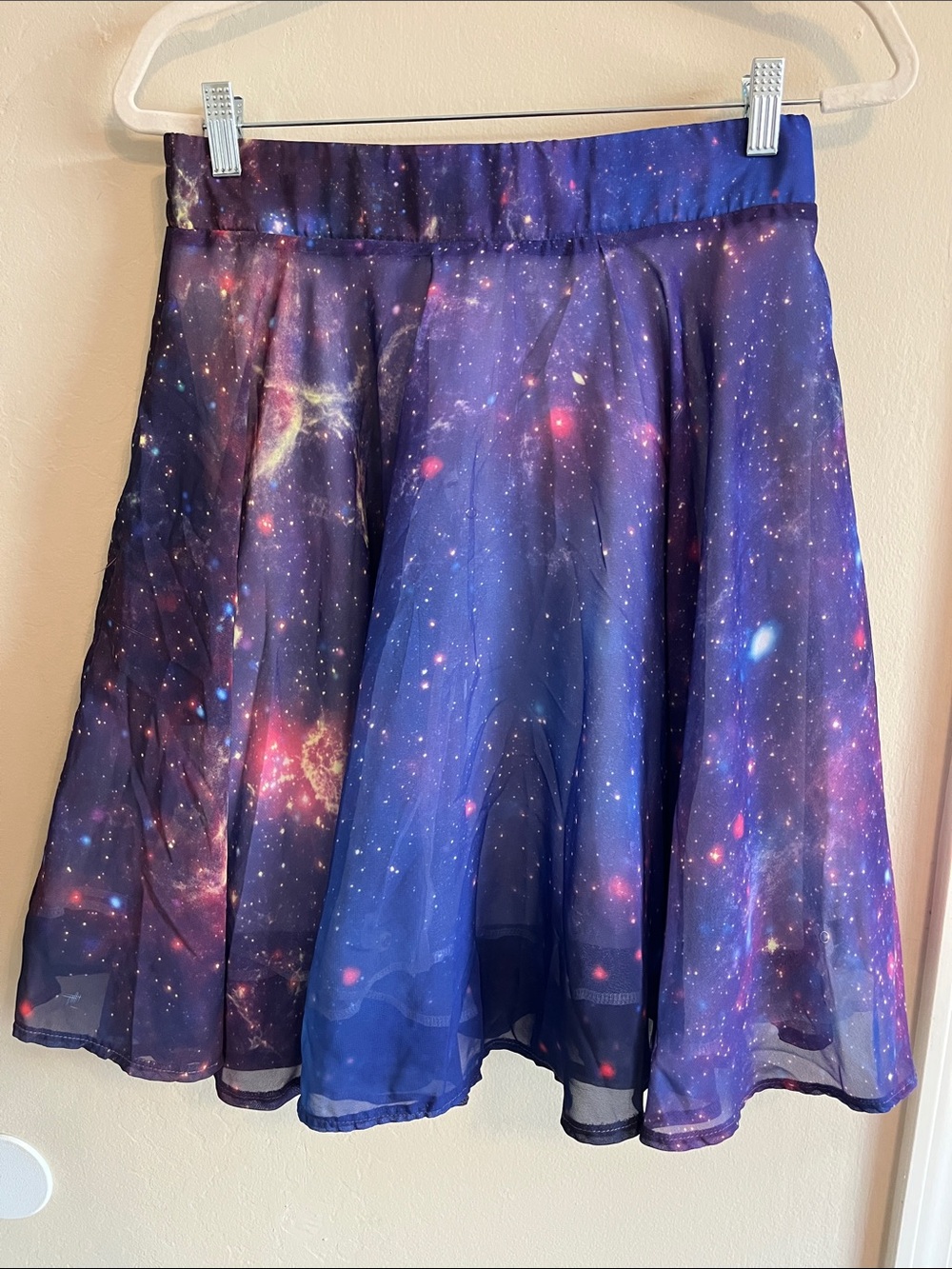 Twinkling Milky Way Skirt — Purple Galaxy Midi Skirt (M)